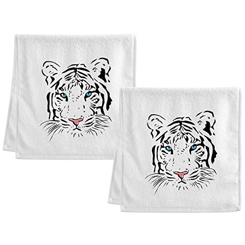 Naanle White Tiger Handtücher Set mit 2 Badetüchern saugfähig weich 100% gekämmte ringgesponnene Baumwolle Badhandtuch Küche Geschirrspültücher Hotel Spa Handtücher 40,6 x 76,2 cm von Naanle