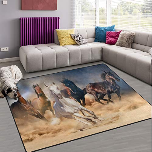 naanle Pferde im Sand, rutschfest, Teppich für Wohnzimmer, Schlafzimmer, Küche, 50 x 80 cm (2 x 2,6 m, mit Tier-/Teppich, Yoga-Matte, multi, 120 x 180 cm(4' x 6') von Naanle
