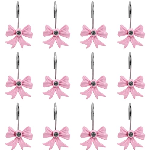 12er-Pack Rosa Duschvorhanghaken Mit Schleife - Gardinenhaken, duschvorhang Haken, Haken, Duschvorhang, duschvorhang Ringe, Ringe - Kunstharz von Naapesi
