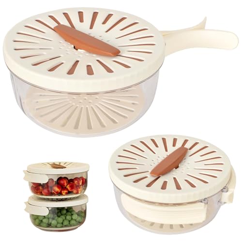 2 in 1 Abtropfgestell und Sieb, Multifunktionale Obst- und Gemüsewaschschüssel, Obst Ablaufkorb mit Faltbarem Griff, Küchensieb Schüssel mit Deckel, Kunststoff, für Outdoor, Picknick von Naapesi