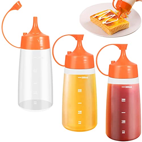 3 Stück Squeeze Flasche aus Kunststoff, 300 ml Quetschflasche mit Kappen, Saucenflasche Condiment, Sauce Flaschen Spender, Dosierflaschen für Dressing, Ketchup, Scharfe Soße, Olivenöl von Naapesi