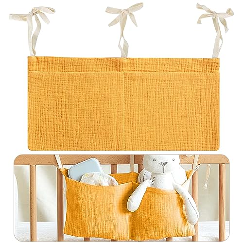 Babybett Organizer, Kinderzimmer Hängender Bett Organizer mit 2 Taschen, Organizer Beistellbett Baby, Betttasche Spielzeugtasche, Aufbewahrungstaschen für Betten, für Windeln Kleidung Spielzeug (Gelb) von Naapesi