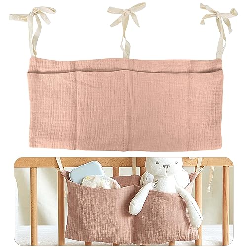 Babybett Organizer, Kinderzimmer Hängender Bett Organizer mit 2 Taschen, Organizer Beistellbett Baby, Betttasche Spielzeugtasche, Aufbewahrungstaschen für Betten, für Windeln Kleidung Spielzeug (Rosa) von Naapesi