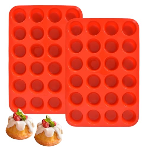 Naapesi 2 Stück Mini Muffinformen Silikon, 24 Tassen Silikon Backform für Brownies, Muffins und Cupcakes, Antihaftbeschichtet, BPA Frei und Spülmaschinengeeignet, 32×22,5×2,5 cm (Rot) von Naapesi