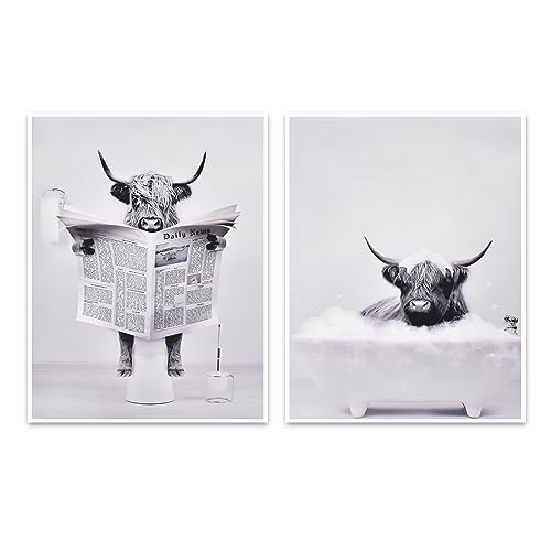 Naapesi Highland Cow Leinwand-Wandkunst, Schwarz-Weiß-Badezimmer-Wandkunst-Poster, ungerahmte Leinwand (30x40cm) von Naapesi