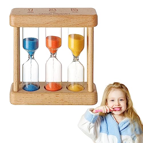 Sanduhr, Sanduhr aus Holz, Bunt Sanduhr für Kinder, Sanduhr Glas Timer, 3 in 1 Kombi-Sanduhr, 1/3/5 Minuten, Heimdekoration, für Klassenzimmer Spiel Küche Zuhause Büro Dekoration von Naapesi