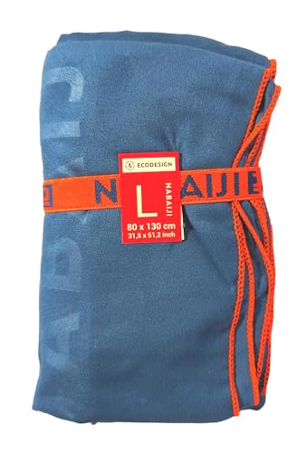 Nabaiji Mikrofaser Sport und Reise Handtuch mit integriertem Packriemen Größe L 80x130cm Petrol/blau/orange von Nabaiji