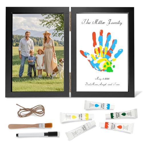 Nabance Handabdruck set Familie für 4, Bastel Bilderrahmen aus Holz Handabdruck Baby Fotorahmen Set Pfotenabdruck set Hund Fingerfarben Kinder Ungiftig Muttertagsgeschenk Vatertagsgeschenk Schwarz Nabance Handabdruck set Familie für 4, Bastel Bilderrahmen aus Holz Handabdruck Baby Fotorahmen Set Pfotenabdruck set Hund Fingerfarben Kinder Ungiftig Muttertagsgeschenk Vatertagsgeschenk Schwarz von Nabance