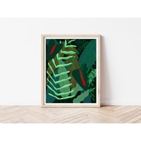 Grüner Kunstdruck, Blätter Druck, Digitaler Dschungel Illustration, Wohnzimmer Dekor, Wanddekoration, Wandbehang von NabeelaRumi