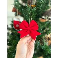 Weihnachtsanhänger Schleifei Filz Christbaumschmuck I Weihnachtsdeko Rote Schleife Geschenkschleife Weihnachtsbaumschmuck von NachaInterior