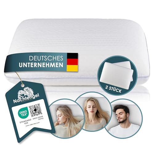 Nachtengel Schlafkissen - Orthopädisches Memory Foam Kopfkissen, Ergonomisch & gegen Nackenschmerzen, für alle Schlaftypen (Rücken-, Bauch- & Seitenschläferkissen) (2er Set, weiß, 10cm Höhe) von Nachtengel