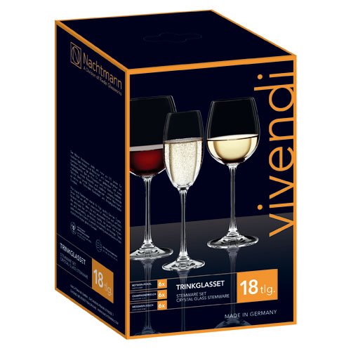Nachtmann - Geschenkset mit 18 Gläsern aus Kristallglas, Kollektion Vivendi - 6 Rotweingläser, 6 Weißweingläser, 6 Champagnergläser - Spülmaschinenfest von Nachtmann