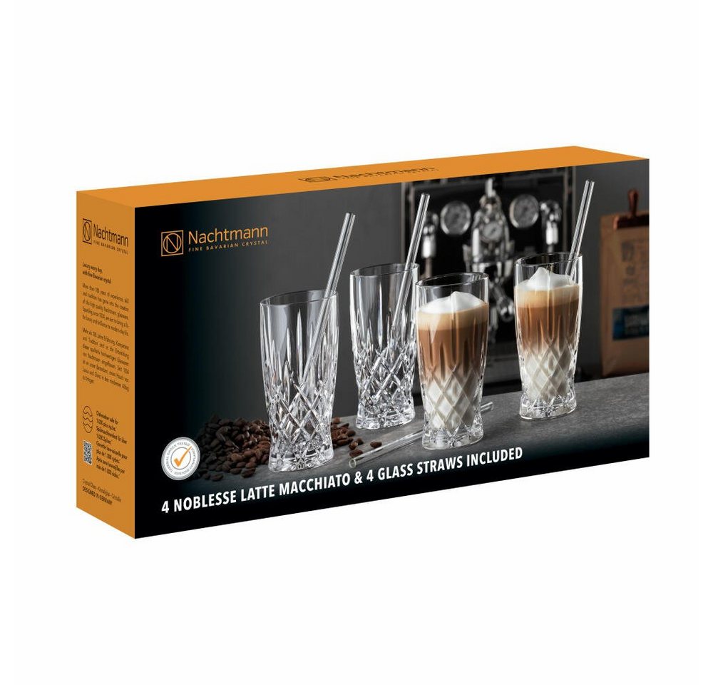 Nachtmann Gläser-Set Latte Macchiato Set Noblesse 8-tlg., Kristallglas, mit Trinkhalmen und Bürste von Nachtmann
