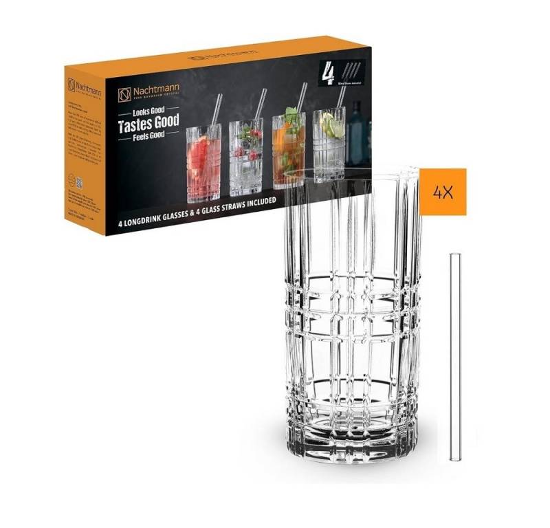 Nachtmann Longdrinkglas Nachtmann Square Longdrink 445ml 4er Set + Trinkhalme, Kristallglas Nachtmann Longdrinkglas Nachtmann Square Longdrink 445ml 4er Set + Trinkhalme, Kristallglas von Nachtmann