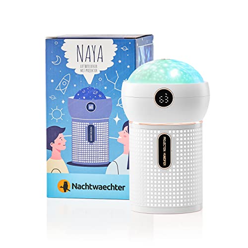 NAYA - Stimmungsvoller Luftbefeuchter mit vielen Licht- und Nebel-Funktionen | 360° Projektor | Flüsterleise | 2 Nebelmodi | Nachtlicht mit Akku (Weiss) von Nachtwaechter