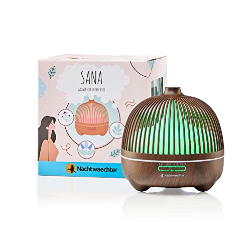 Sana - Top Aroma Diffuser mit 8 Licht- und 3 Timer-Funktionen | Aroma-Therapie | Flüsterleise | 2 Nebelmodi | langes Wellness-Feeling mit 550ml Fassungsvermögen (dunkle Holzoptik) von Nachtwaechter