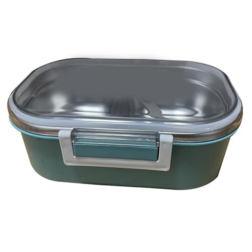Nachukan Edelstahl-Bento-Box im koreanischen Stil mit 2 Fächern, Metall-Lebensmittelbehälter für Kinder, Erwachsene, Schüler, Büroangestellte (Green) von Nachukan