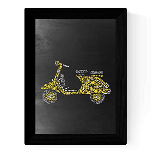 Nacnic Blatt gelb und grau gelb Vespa in der Größe A3 Poster mit schwarzem Hintergrund Tafel Stil. 250 gr Papier und hohe Qualität Tinten. von Nacnic