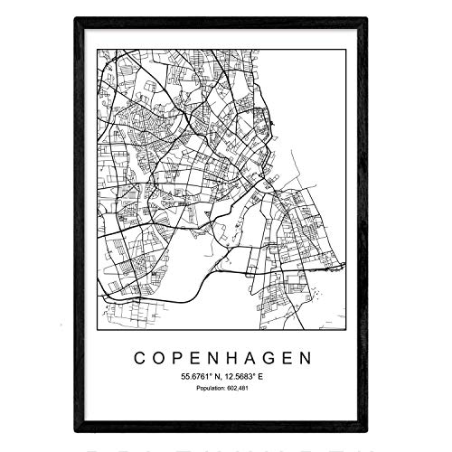 Nacnic Kopenhagen Stadtplan Poster in Skandinavischen Stil. Schwarz-weiß Wanddeko für Reisebüros. Welt Stadtkarten, Plänen und Reisen Bilder. A3 Größe. von Nacnic