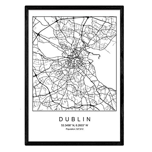 Nacnic Dublin Stadtplan Poster in Skandinavischen Stil. Schwarz-weiß Wanddeko für Reisebüros. Welt Stadtkarten, Plänen und Reisen Bilder. A3 Größe. von Nacnic