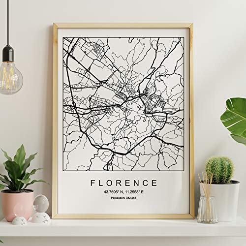 Nacnic Kunstdruck Florenz Stadtplan nordischen Stil schwarz und weiß. A3 Größe Plakat Das Bedruckte Papier Keine 250 gr. Gemälde, Drucke und Poster für Wohnzimmer und Schlafzimmer von Nacnic