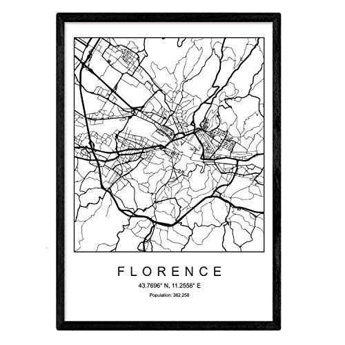 Nacnic Kunstdruck Florenz Stadtplan nordischen Stil schwarz und weiß. Plakat A4 Bedruckte Papier Keine 250 gr. Gemälde, Drucke und Poster für Wohnzimmer und Schlafzimmer von Nacnic