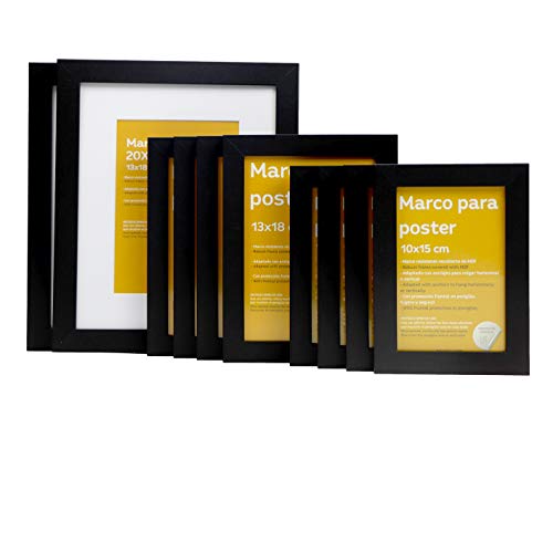 Nacnic 10-er Set Klassische Rahmen zum Schutz und Anzeige von Fotos, Diplome, Poster, Kunstdrücke in verschiedenen Größen und Farben. 2 Rahmen 20x25, 4 Rahmen 13x18 und 4 Rahmen 10x15 in Schwarz von Nacnic