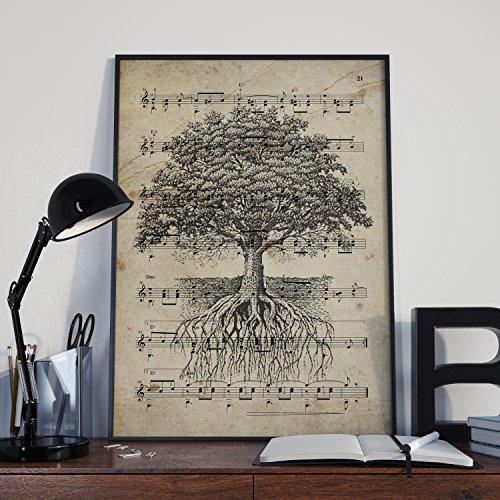 Nacnic Poster Baum des Lebens, Vintage Musik. Illustration über alte Noten, Musikliebhaber, A3, ungerahmt von Nacnic