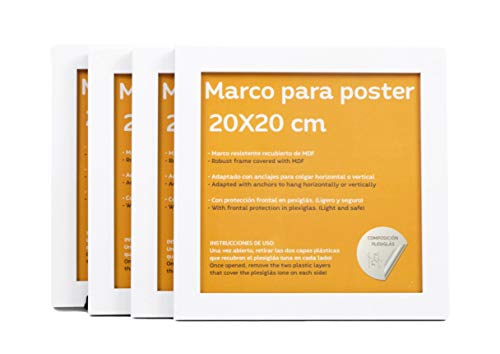 Nacnic 4-er Set Starke Quadratische Fotorahmen zum Schutz und Anzeige von Fotos, Diplome, Plakate, Poster, Kunstdrücke. in verschiedenen Größen und Farben. Weiß, Größe 20x20 cm von Nacnic