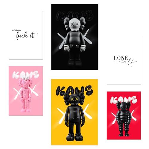 Nacnic 6er-Set Kultige Kaws farbenfroh Poster mit Designillustrationen zur Dekoration der Wände Ihres Zuhauses. Räume, Büro, Laden und Geschäft A3 und A4 Rahmenlos von Nacnic