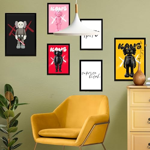 Nacnic 6er-Set Messaggio iconico di Kaws Gerahmtes Poster mit Design-Illustrationen zur Dekoration der Wände Ihres Zuhause Zimmer Büro im A3 & A4 Schwarzer Rahmen von Nacnic