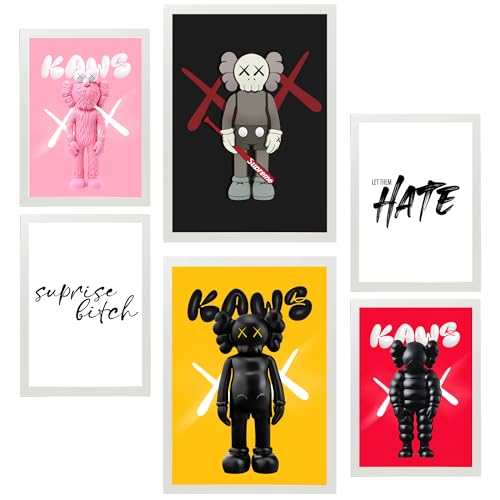 Nacnic 6er-Set Messaggio iconico di Kaws Gerahmtes Poster mit Design-Illustrationen zur Dekoration der Wände Ihres Zuhause Zimmer Büro im A3 & A4 Weißer Rahmen von Nacnic