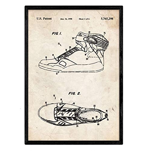 Nacnic Basketball Schuhe Patent Poster. Poster mit Erfindungen und alten Werkzeugen. von Nacnic