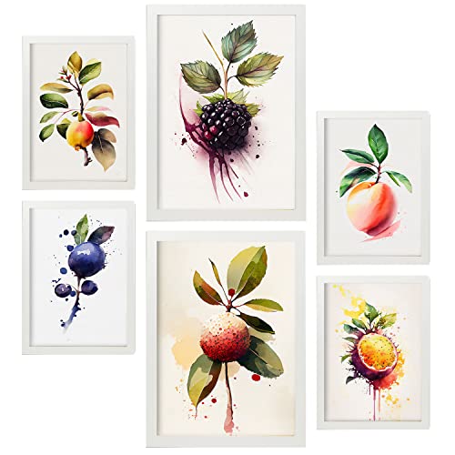 Nacnic Beeren und Pfirsiche Postern. Plakate von Obst, Gemüse und gesunden Lebensmitteln im Aquarell Kunst Stil auf reinweißen Hintergründen. Innenarchitektur und Dekoration. A4 & A3 Weiße Rahmen. von Nacnic
