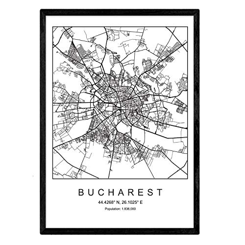 Blade Bukarest Stadtplan nordischen Stil schwarz und weiß. A3 Größe Plakat Das bedruckte Papier Keine 250 gr. Gemälde, Drucke und Poster für Wohnzimmer und Schlafzimmer von Nacnic