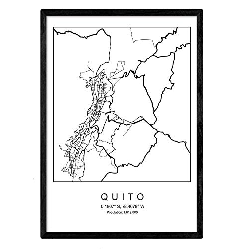 Nacnic Blade Quito Stadtkarte im nordischen Stil schwarz und weiß. A3 Größe Plakat Das Bedruckte Papier Keine 250 gr. Gemälde, Drucke und Poster für Wohnzimmer und Schlafzimmer von Nacnic