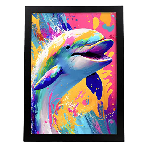 Nacnic Delphin 1 Poster im Vollfarb Portrait Stil. Lustige Illustrationen von Tieren im Aquarell-Kunststil. Innenarchitektur und Dekoration. A3. von Nacnic