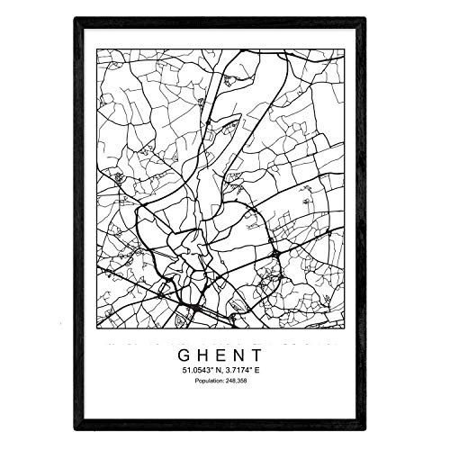 Nacnic Drucken Gent Stadtplan skandinavischen Stil in schwarz und weiß. A3 Größe Plakat Das Bedruckte Papier Keine 250 gr. Gemälde, Drucke und Poster für Wohnzimmer und Schlafzimmer von Nacnic