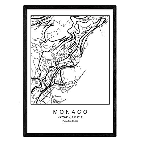 Nacnic Drucken Monaco Stadtplan nordischen Stil schwarz und weiß. A3 Größe Plakat Das bedruckte Papier Keine 250 gr. Gemälde, Drucke und Poster für Wohnzimmer und Schlafzimmer von Nacnic