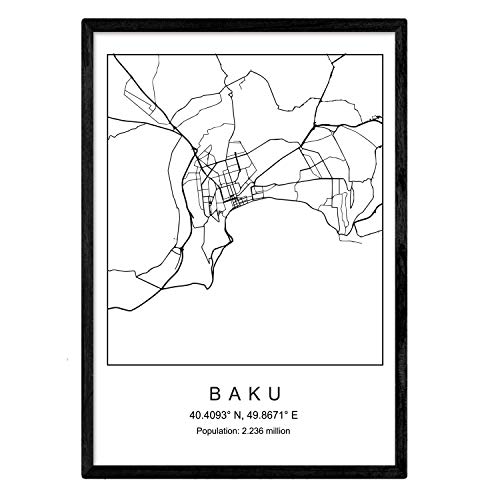 Nacnic Drucken Stadtplan Baku skandinavischen Stil in Schwarz und Weiß. A3 Größe Plakat Das bedruckte Papier Keine 250 gr. Gemälde, Drucke und Poster für Wohnzimmer und Schlafzimmer von Nacnic