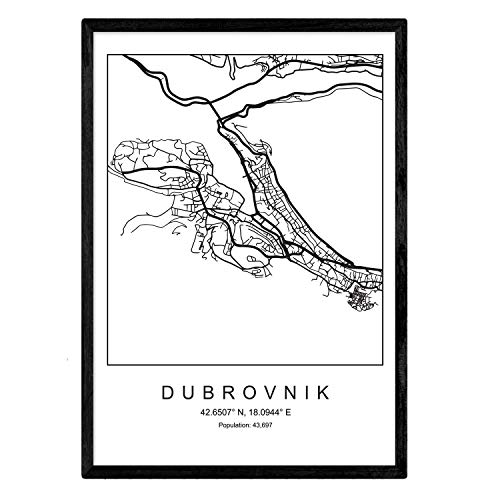 Nacnic Drucken Stadtplan Dubrovnik skandinavischen Stil in Schwarz und Weiß. A3 Größe Plakat Das bedruckte Papier Keine 250 gr. Gemälde, Drucke und Poster für Wohnzimmer und Schlafzimmer von Nacnic