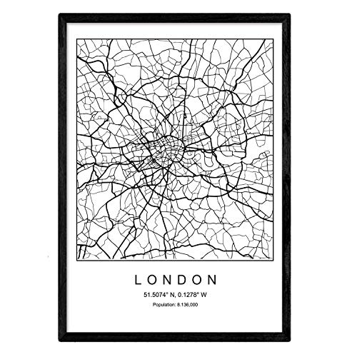 Nacnic Drucken Stadtplan London nordischen Stil schwarz und weiß. Plakat A4 Bedruckte Papier Keine 250 gr. Gemälde, Drucke und Poster für Wohnzimmer und Schlafzimmer von Nacnic