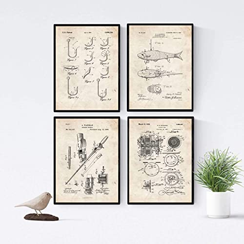 Nacnic Frisieren Patent Poster 4-er Set. Vintage Stil Wanddekoration Abbildung von Haarbürste und Haartrockner. Verschiedene geometrische Alte Erfindungen Bilder ohne Rahmen. Größe A4. von Nacnic