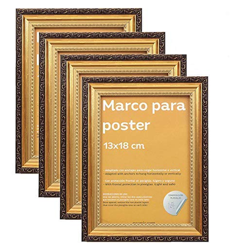 Nacnic Goldfiligrane 4-er Set Fotorahmen zum Schutz und Anzeige von Fotos, Diplome, Plakate, Poster, Kunstdrücke. in verschiedenen Größen. Größe 13x18 cm. von Nacnic