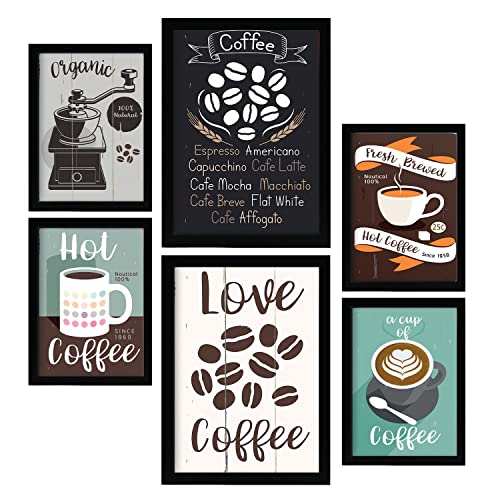 Nacnic Kaffee Postern. Vollfarbige Illustrationen von Kaffee und Getränken im Werbetafel Stil. Ästhetische Illustrationen für Innenarchitektur und Heim- oder Geschäftsdekoration. A4 & A3. von Nacnic