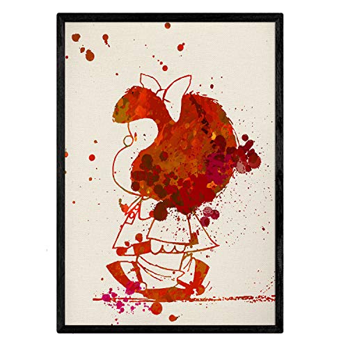 Nacnic Aquarell Poster von Rote Mafalda. Poster im Aquarell-Stil mit Bildern von Quino's Comicstrip. 30x40 cm ohne Rahmen. von Nacnic