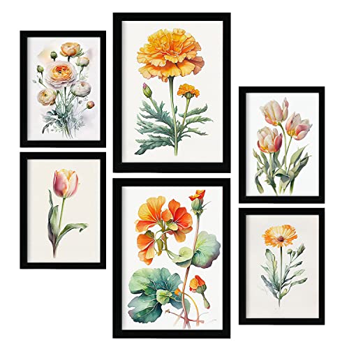 Nacnic Orangefarbene Blumen Postern. Vollfarbige Natur- und Botanikdrucke mit Blumenmotiven auf reinweißen Hintergründen. Innenarchitektur und Dekoration. A4 & A3. von Nacnic