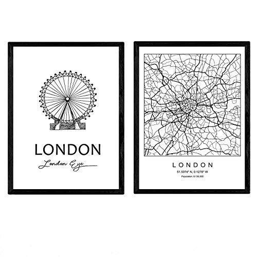 Nacnic Pack Poster London - Das Auge. Blätter mit Denkmälern von Städten. A4-Format von Nacnic