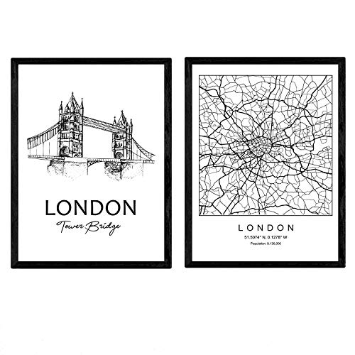 Nacnic Pack Poster London - Tower Bridge. Blätter mit Denkmälern von Städten. A4-Format von Nacnic
