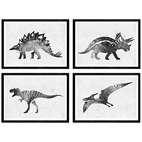 Nacnic Packung Poster deDinosaurios negro.Láminas Aquarell Dinosaurier für Kinder. A3 Größe von Nacnic